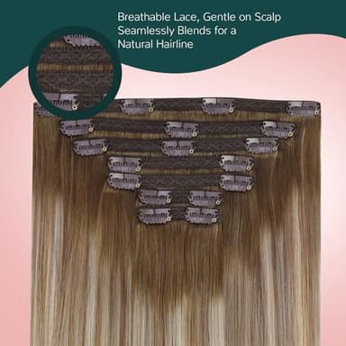Easyouth 22 Inch Clip in Hair Extensions Balayage Human Hair Clip in Extensions Dark Brown Ombre Light Brown with Blonde Clips in Extension Add Length and Volume 120G 7Pcs - Image 4