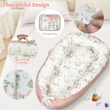 puxinargo Baby Lounger - Babies Nest for Newborn, Breathable & Soft Organic Cotton Lounger, Portable Baby Lounger for Home & Travel, Ideal Newborn Essentials, Pink Bear - Image 7