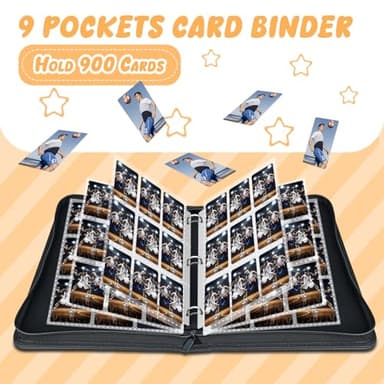 9 Pockets Trading Card Binder with 900 Double-Sided Pockets, PU Zipper Top Loader Binder with 50 Removable Sleeves for Basketball Baseball Football Playing TCG Card - Image 3