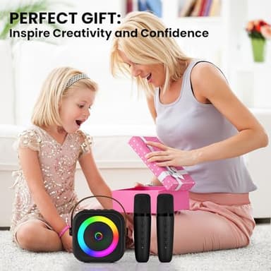 Mini Karaoke Machine, Portable Bluetooth Karaoke Speaker with 2 Wireless Microphones and Party Lights for Kids and Adults, Birthday Gifts for Girls Boys Family Home Party - Image 6