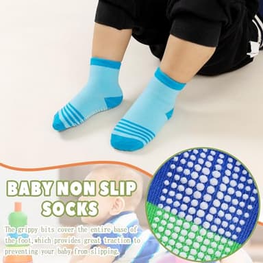 AMENLAN Toddler Non Slip Grips Socks Kids Anti Skid Baby Boys Girls Cotton Crew Socks 12 Pairs (Colored Stripes, 1-3 Years) - Image 3