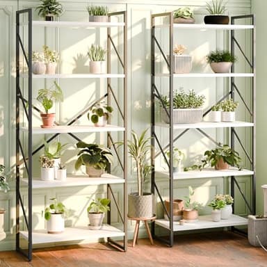 Shintenchi 2-Tier Bookshelf: Tall Industrial Bookcase for Living Room/Home/Office, Modern Book Holder with Storage Rack Shelves - White - Image 3