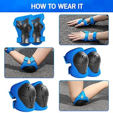 Kids Protective Gear Set Wemfg Knee Pads for Kids 3-8 Years Toddler Knee and Elbow Pads with Wrist Guards 3 in 1 for Skating Cycling Bike Rollerblading Scooter(Blue) - Image 4