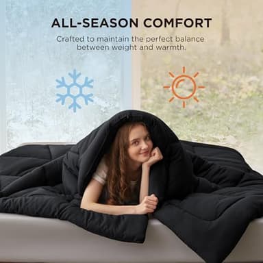 Bedsure Comforter Duvet Insert - Quilted Comforters Oversize Queen Size, All Season Duvet, GentleSoft™ Down Alternative Bedding, with 8 Tabs, Gifts for Women/Men, Black, Oversize Queen 98 x 98 Inches - Image 4