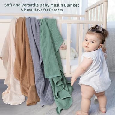 Muslin Swaddle Blankets for Newborn, 2 Pack Breathable Soft Receiving Blanket, Large 41 x 41 inches Swaddle Wrap Burping Clothes, Essentials Infant Shower Items. (Beige & Coffee) - Image 3