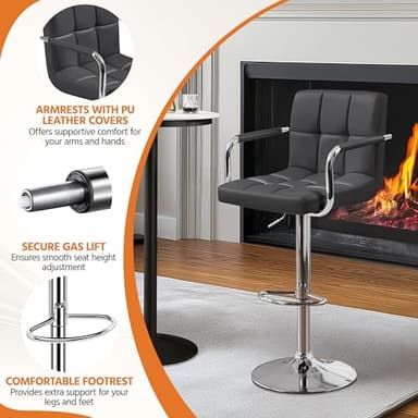 Yaheetech Bar Stools Set of 2, Adjustable PU Leather Swivel Barstools, Modern Counter Stools with Back and Footrest, Counter Height Barstools for Bar, Kitchen, Dining Room, Grey - Image 5