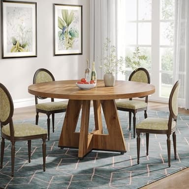 Tribesigns Farmhouse Dining Table, 47 Inch Round Dinner Table for 4, Rustic Round Dining Room Table for Home Dining Room Living Room (Wood) - Image 5