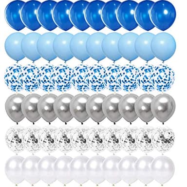 OuMuaMua 62pcs Blue Silver White Confetti Balloons Kit, 12 Inch White Royal Blue Metallic Silver Confetti Balloons for Boy Birthday Baby Shower Graduation Party Supplies - Image 4