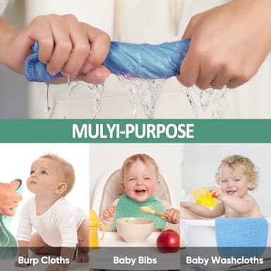 MIGIOL Muslin Burp Cloths 100% Cotton Pack of 12. Soft, Gentle & Absorbent Baby Burp Cloths for Baby Girl & Boys.(Blue & Green 12 Pieces) - Image 6
