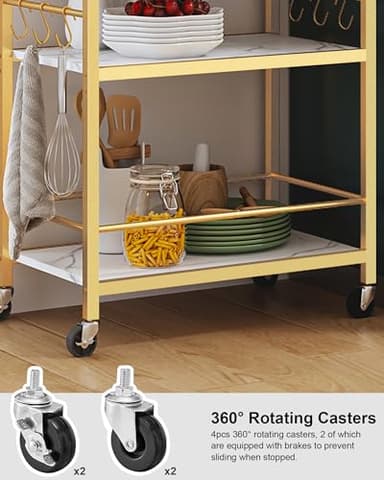TUTOTAK Bar Cart - Serving Cart for Home - Microwave Cart, Drink Cart, Mobile Kitchen Shelf with Wine Rack and Glass Holder, Rolling Beverage Cart BC01BMG030 - Image 4