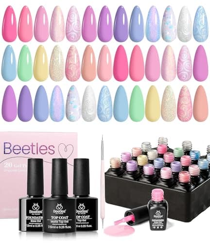 Beetles Gel Nail Polish Set,24Pcs Pink Purple Pearl Blue Shimmer Chameleon Green Colors Gel Polish Kit, 3Pcs Base Top Coat Double-ended Brush Soak off UV Nail Polish Halloween Gifts for Women - Image 1