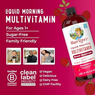 MaryRuth Organics Liquid Morning Multivitamin for Women, Men & Kids | Vitamin A C D E B6 B12 Biotin Zinc | Beauty | Vegan | Non-GMO | Gluten Free | 32 Servings - Image 8