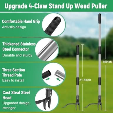 GOXAWEE 46” Weed Puller Tool, 4-Claw Stand Up Weeder Tool with Adjustable Handle for Removal Weeds - Image 4