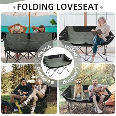 Elevon Camping Chair, Oversized Loveseat Double 2 Person Outdoor Chair with Arms, Cup Holder and Carry Bag, Heavy-Duty Collapsible Chair for Outside,Black/Gray - Image 6