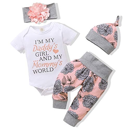 Renotemy Newborn Girl Clothes Outfits Ruffle Short Sleeve Tops + Floral Pants Sets Spring Fall Summer Baby Girl Clothes 3-6 Months Pink - Image 1