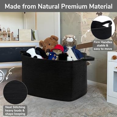 Goodpick Extra Large Storage Basket, 23.6" x 15.7" x 13.8" Rectangle Cotton Rope Basket for Blankets, Pillows, Toys, Woven Dirty Clothes Baskets for Laundry, Black - Image 6