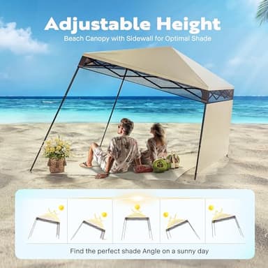 VIVOHOME 8x8ft Pop-Up Canopy Tent with Central Lock Design, Slant Legs, Backpack, and Side Wall, Portable Shelter for Camping, Party, Yard, and Beach Events, Beige - Image 5