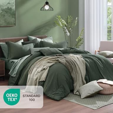 Monbix King Size Comforter Set, Deep Forest King Size Bedding Set Reversible, King Comforter Set 7 Pieces, Cationic Dyeing Bed in a Bag with Comforter, Sheets, Pillowcases & Shams - Image 5