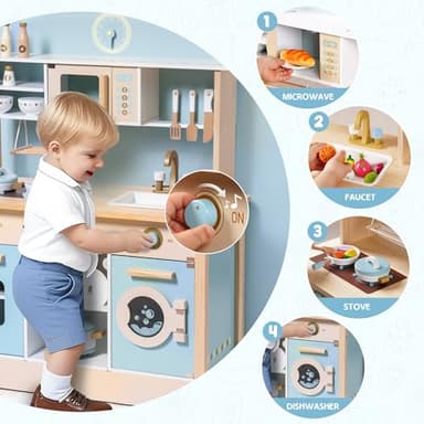ROBUD Wooden Play Kitchen Set for Kids Toddlers, Toy Kitchen Gift for Boys Girls, Age 3+ - Image 2