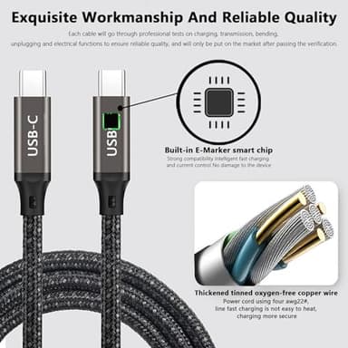 Xuomuen 100W USB C to USB C 10FT Cable Long Nylon Braided USB 2.0 Type C Fast Charge Cable for iPhone 15/15 Pro/15 Pro Max,Sam-Sung Galaxy S24, MacBook Pro/Air,iPad Air/Mini,Switch,Dark Gray - Image 4