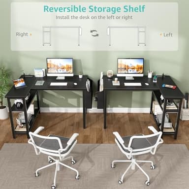 Lufeiya Small L Shaped Desk with Power Outlet Shelves, 40 Inch Corner Computer Desk for Small Space Home Office, L-Shaped Gaming Desk PC Desks with Charging Station, Black - Image 5