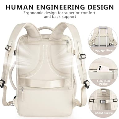 Snoffic Travel Backpack for Women, Large Carry On Backpack for Travel, Waterproof Backpack Personal Item, Backpack for Women, laptop backpack 17.3 inch, College Bag Casual Daypack, Beige - Image 7