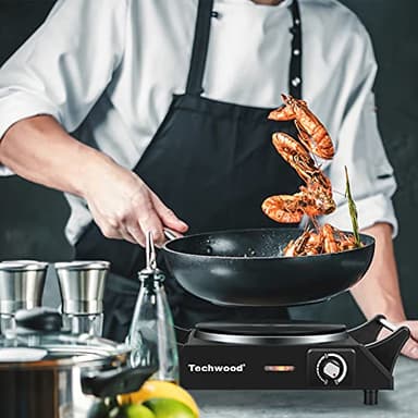 Hot Plate, Techwood Electric Stove for Cooking, 1500W Countertop Single Burner with Adjustable Temperature and Handles, 7.3” Cooktop for RV/Home/Camp, Compatible for All Cookwares Black - Image 2