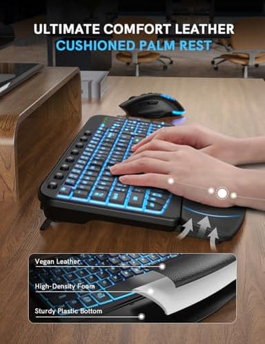 SABLUTE Ergonomic Wireless Keyboard and Mouse Combo - Wave Keyboard with Soft Leather Wrist Rest, Resistant Keys, RGB Backlit Rechargeable Set for PC/Mac/Chromebook (Black) - Image 2