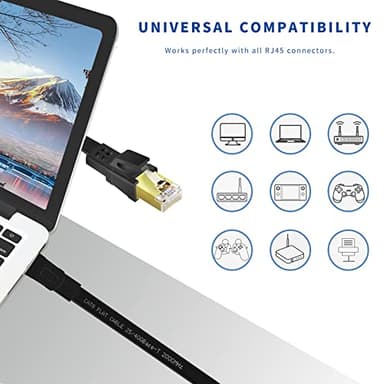 Qiuean Cat8 Ethernet Cable 200FT, Outdoor & Indoor,High Speed LAN Network Cable 40Gbps, 2000Mhz with Gold Plated RJ45 Connector - Black, 200ftBk - Image 6