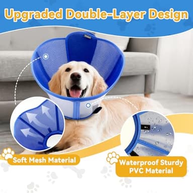 Vithael Upgraded Soft Dog Cone for Dogs After Surgery, Breathable Pet Recovery Collar with Double-Layer Design, Adjustable Dog Cone Collar for Large Medium Small Dogs, Elizabethan Collar (L, Blue) - Image 2