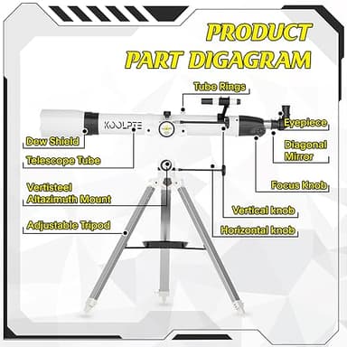Telescope 90mm Aperture 900mm - Vertisteel AZ Mount Base, High Precision Adjustment, Magnification 45-450x, Wireless Remote, Phone Adapter - Ideal for Astronomy Enthusiasts and Beginners (White) - Image 5