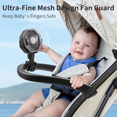 Lerat Portable Stroller Fan With Flexible Tripod, 3 Speeds Rechargeable Handheld Personal Fan, 360 Rotate Battery Operated Clip On Fans for Car Seat Crib Bike Treadmill Black - Image 3