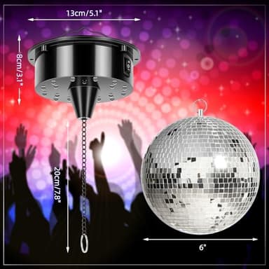 ReyeeInc Disco Ball Light with Remote, Small 6in Hanging Mirror Ball and Battery Operated Rotating Motor with 4 Light Colors and 18 LEDs for Party Decor - Image 6