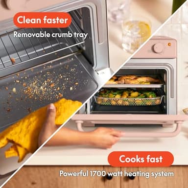 bella Air Fry Toaster Oven, 7 Preset Cooking Options, Dishwasher-Safe EverGood Coated Trays Included, 60-Minute Auto Shutoff w Audible Timer, Power Indicator Light, 1700 Watt, Blossom - Image 4