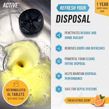Garbage Disposal Cleaner Deodorizer Tablets - 24 Pack, New Powerful XL Foaming Tablet - Fresh Citrus Foam Sink Garburator Disposer Freshener, Natural Kitchen Drain Cleaning Care - 1 Year Supply - Image 2