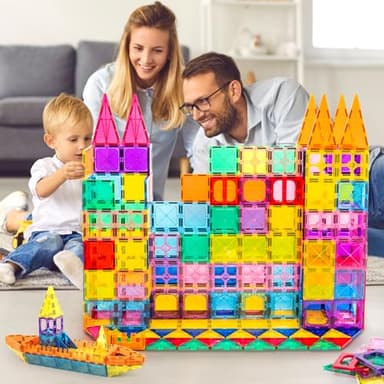 Magnetic Tiles,100PCS 3D Building Blocks, Magnets Building Set for Kids, Construction STEM Stacking Toys, Magnets Toy Gift for Toddlers, Boys and Girls - Image 3