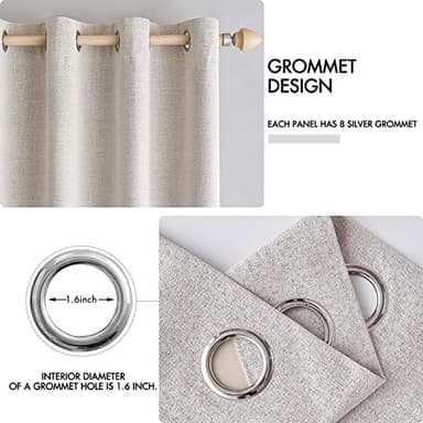 MIULEE 100% Blackout Linen Textured Curtains for Bedroom Solid Thermal Insulated Ivory Grommet Room Darkening Curtains & Drapes Luxury Decor for Living Room Nursery 52 x 96 Inch (2 Panels) - Image 4