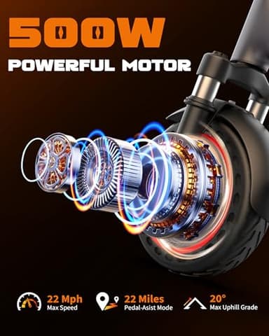 10 Inches Electric Scooter Adult with Dual Suspension, 22 MPH Top Speed, 500W Powerful Motor, 22/28 Miles Long Range, Dual Braking - Image 3