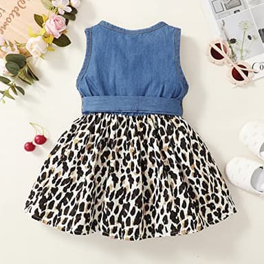 Baby Girl Dress 12 Month Infant Summer Sleeveless Denim Leopard Sundress 1 Year Old Outfits Cute Clothes 12-18 Months - Image 5