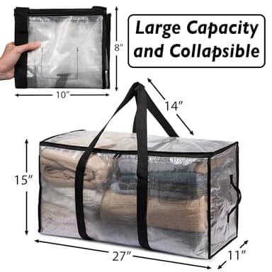 ClearSpace Oversized Moving Bags or Storage Bag – Large Moving Tote with Carry Belt, Zippers & Handles – Reinforced Packing Bags for Moving, Student Apartments, Holiday Storage, 6 Pack - Image 3