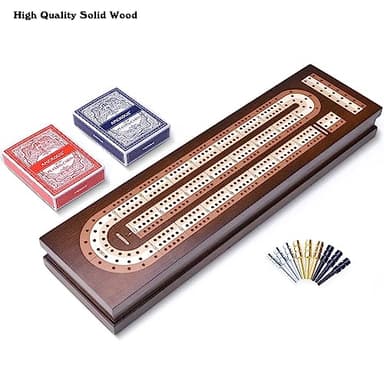 AMEROUS Wooden Cribbage Board Game Set with Magnetic Lock - Metal Pegs - 2 Playing Cards - Continuous 3 Track Board - Larger Storage Area, Travel Portable Cribbage Game Sets for Family - Image 2