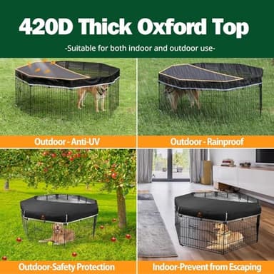 PJYuCien Dog Playpen, 8 Panels 24’’H Dog Pens Indoor with Top Cover, Metal Foldable Pet Puppy Exercise Fence Crate Kennel, Better for Small Animals - Image 3