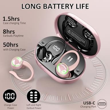 Wireless Earbuds, Bluetooth 5.4 Headphones Sports, 50H Playback Over-Ear buds with ENC Noise Cancelling Mic, Deep Bass Fitness Earphones with Earhooks, IP7 Waterproof Headset for Workout Running Gym - Image 3