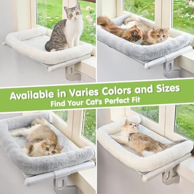 Zoratoo Cat Window Sill Perch with Large Bolster, Easy to Adjust & Assemble Cat Window Seat for Windowsill & Bedside, Pet Hammock Bed for Large Cats and Kittens (White, M) - Image 6