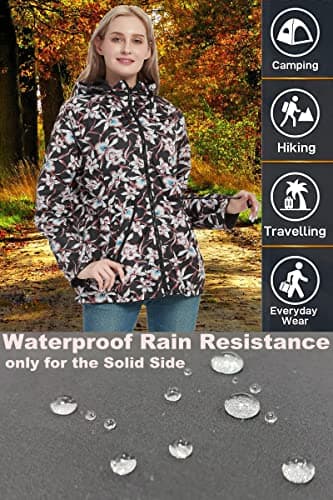 RISISSIDA Women Casual Reversible Lightweight Jacket with Hood Spring Fall,Transition Zipper Up Waterproof Raincoat Black M - Image 3