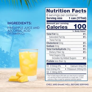 Dole Pineapple Juice, 100% Fruit Juice with Added Vitamin C, 6 Fl Oz (Pack of 6), 48 Total Cans - Image 2