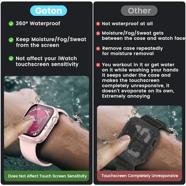 3 in 1 Goton Waterproof Hard Case for Apple Watch Screen Protector 41mm, 360° Slim Full Protective Tempered Glass Face Cover + Back Hard PC Bumper for iWatch Series 9/8/7, 41mm Pink - Image 2
