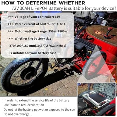 BtrPower 72V 30AH LiFePO4 Battery Ebike Lithium Battery Pack,80A BMS and 5A Fast Charger for 2800W-250W Motor - Image 5