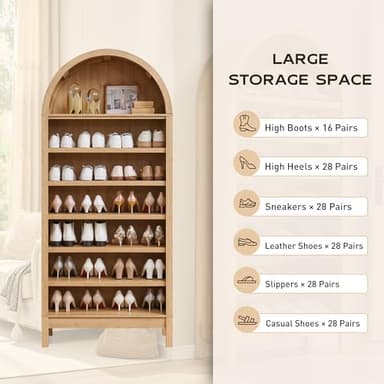 IFGET 71" Tall Arched Bookshelf, 7 Tiers Arch Bookcase with Storage, Modern Farmhouse Book Shelf with Adjustable Shelves, Wood Bookshelf w/Open Display Shelves for Living Room, Office (Natural) - Image 4