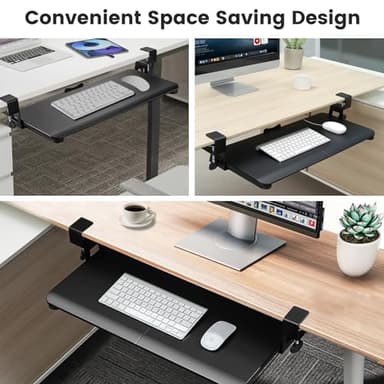 DQCGLY Keyboard Tray Under Desk, Slide Out Computer Keyboard & Mouse Tray with C Clamp-on Mount Easy to Install,30" W(Including Clamps) X 12" D Large Size,Black - Image 7